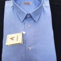 CAMICIA LINO UOMO AZZURRO CIELO SARTORIALE MADE IN ITALY ESTATE 2017 New!