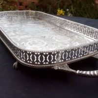 Fine Antique Sheffield 23 Silver Plated Footed Gallery Tray BirdClaw Feet C1920