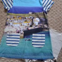 Lovely Mini Boden Girls Blue Breton Striped St Ives Printed Dress 45 Years BNWT